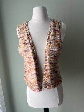 Wool Multicolor Open Front Knit Vest - Women Sweaters